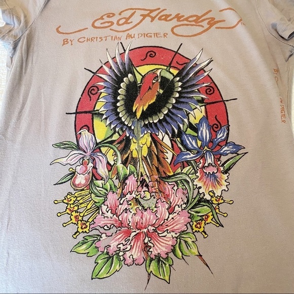 Ed Hardy by Christian Audigier Graphic Bird and Flower Tee T Shirt - Medium - Picture 12 of 13